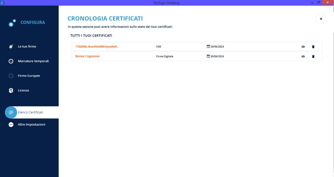 Cronologia certificati